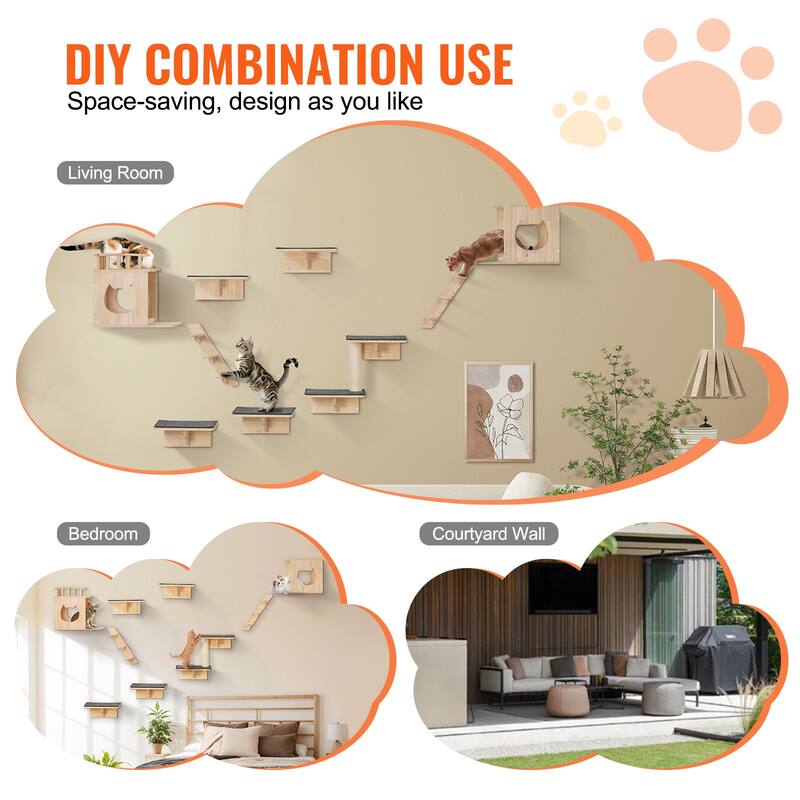 Wall Mounted Cat Shelves, Cat Wall Shelves and Perches with Jumping Boards, Hammock, Sofa, Cat Tree & Cat Grip