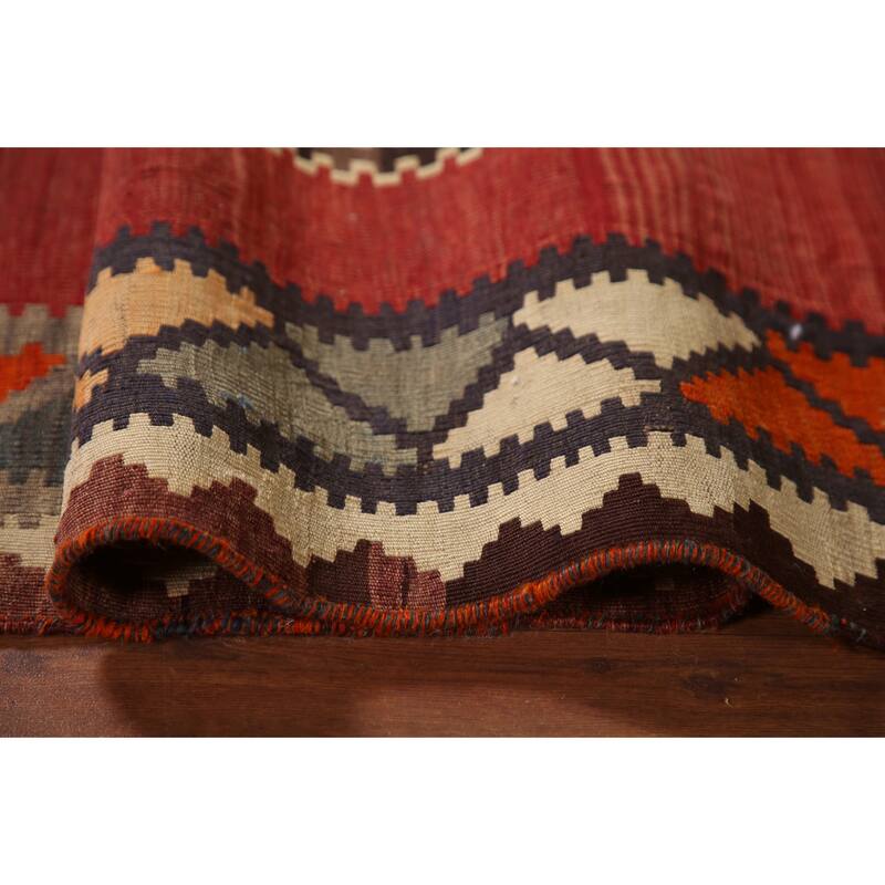 Red Kilim Qashqai Persian Vintage Hand-Woven Wool Carpet - 5'11" x 9'4"