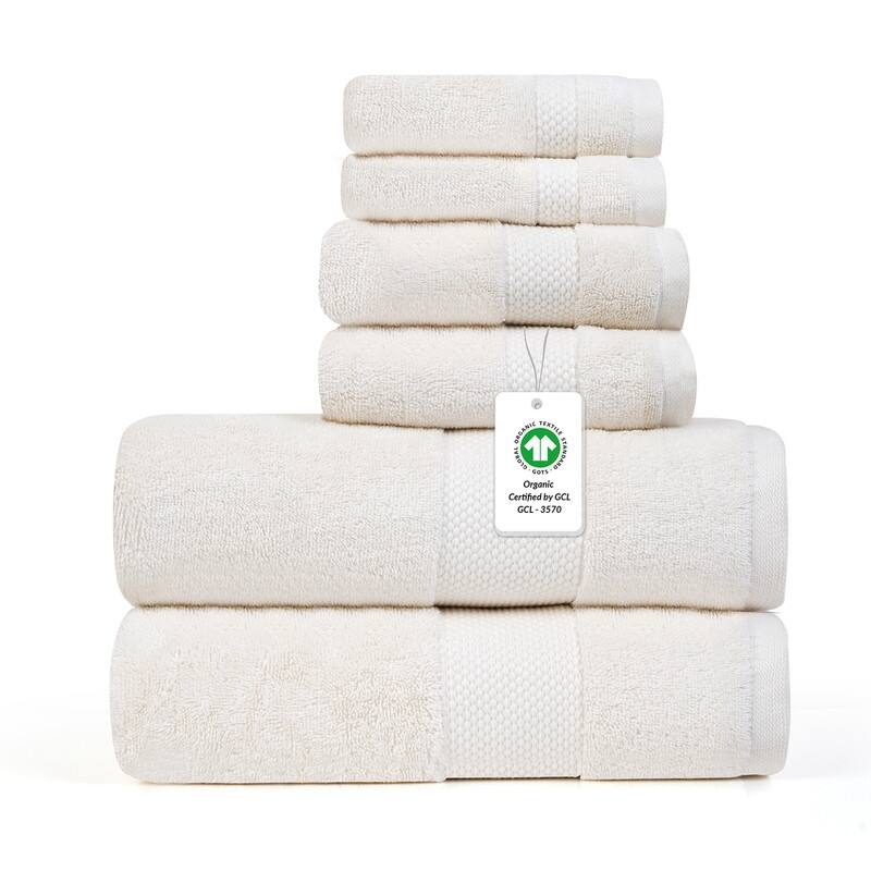 Organic 630 GSM Ultra Absorbent Cotton Towel Set of 6 by Farm to Home - Pearl