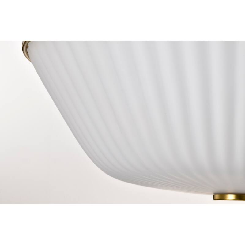 Royale 3 Light Flush Mount Burnished Brass Finish Ribbed White Glass - Burnished Brass