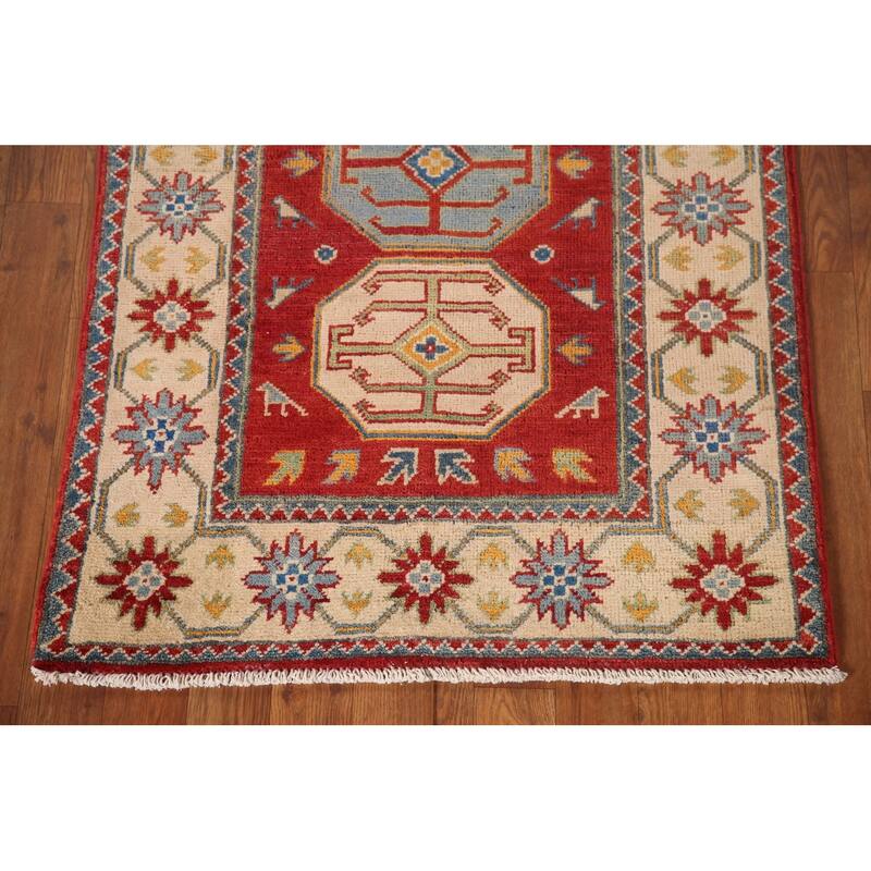 Red Kazak Accent Rug Handmade Traditional Oriental Wool Carpet - 2'7"x 4'0"