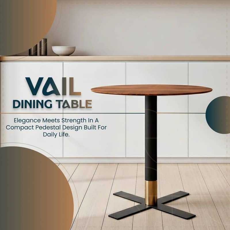 Vail Round Dining Table with 27 in. MDF Tabletop in Black Stainless Steel Cross Legs with Gold Accent Base Kitchen Table