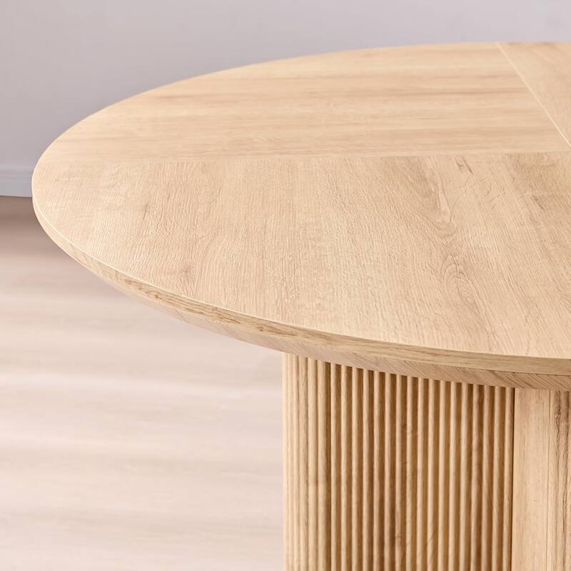 Modern Fluted Round Dining Table, Kitchen Table with Thickened Edge