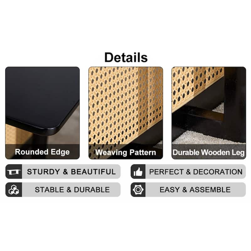 Chinese style white solid wood and imitation rattan coffee table