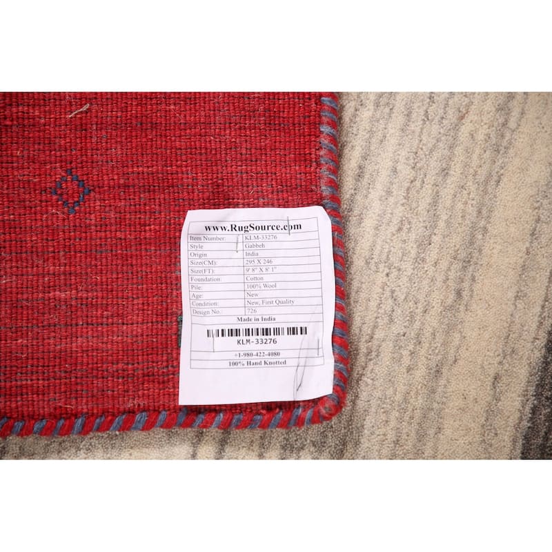 Striped Gabbeh Oriental Area Rug Hand-Knotted Multi-Color Wool Carpet - 8'1" x 9'8"