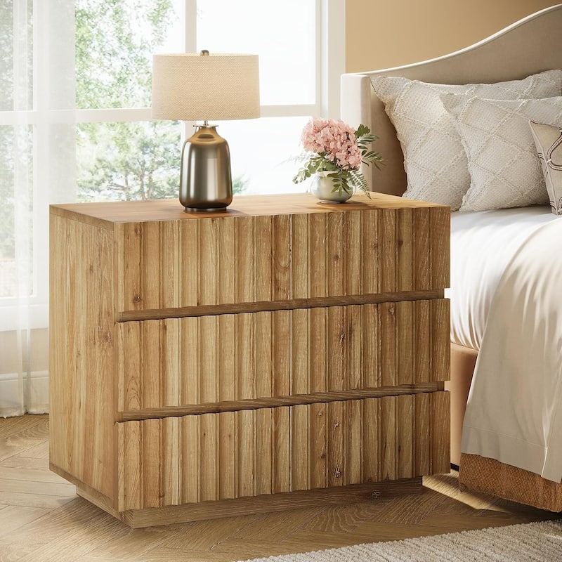 Oversized Solid Wood Nightstand with Drawers, 31.5" Night Stand Side Table Bedside Table End Table for Bedroom, Living Room