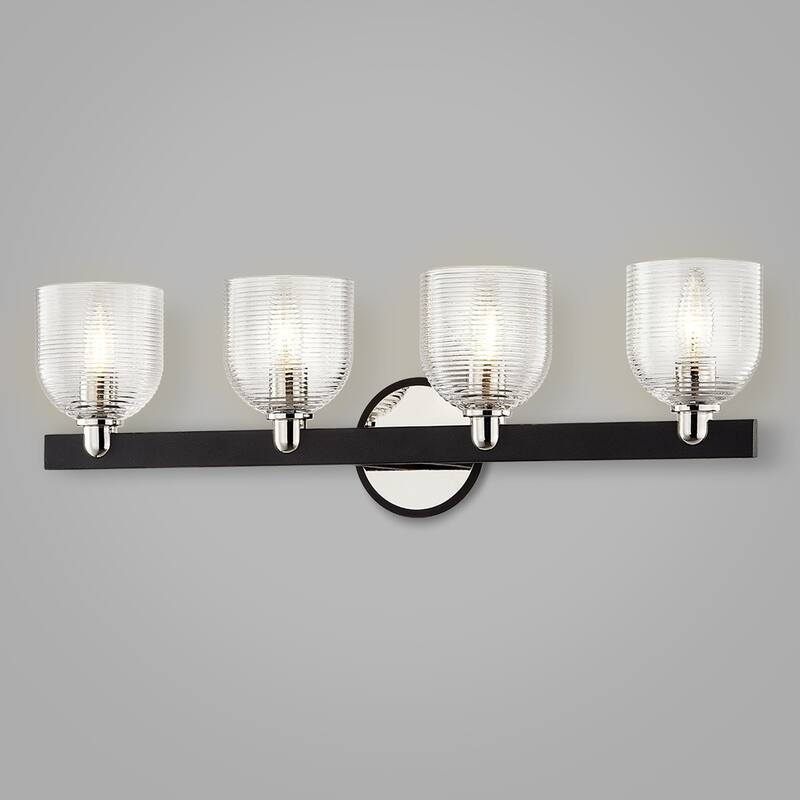 Munich Carbide Black and Nickel Vanity Light w/ Ribbed Glass Shades