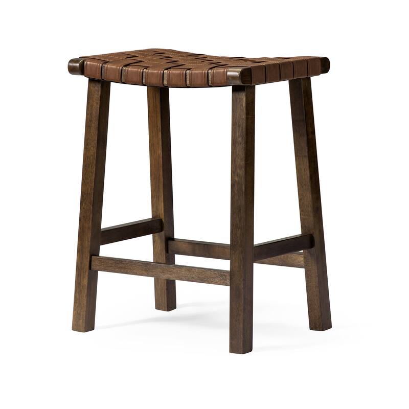 Maven Lane Noah Kitchen Dining Stool with Vegan Leather - Aged Brown - Counter Height