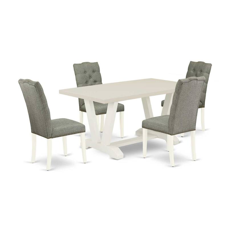 5-Piece Dining Room Table Set - Rectangular Table with 4 Parsons Chairs - Linen White Finish - 60