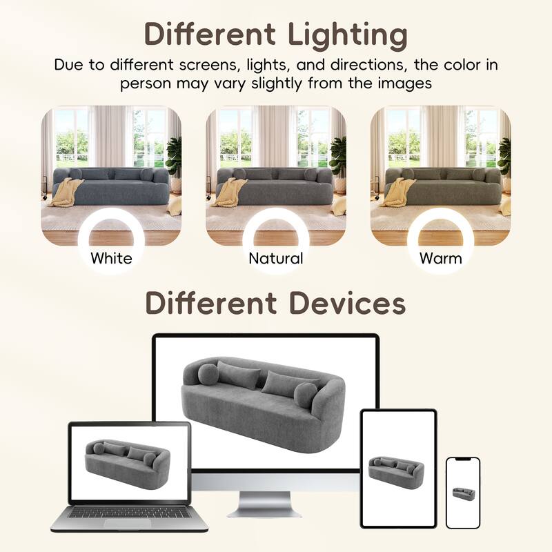 Boneless Couch Upholstered Sofa with Pillows, Gray 3-Seater Sofa Couch Settee Couch for Living Room