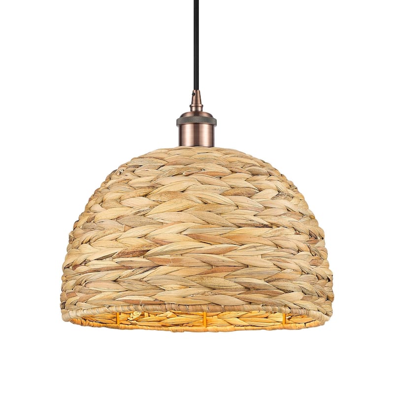 Innovations Lighting 516-1P-11-12 Woven Rattan Pendant Woven Rattan - Antique Copper / Natural