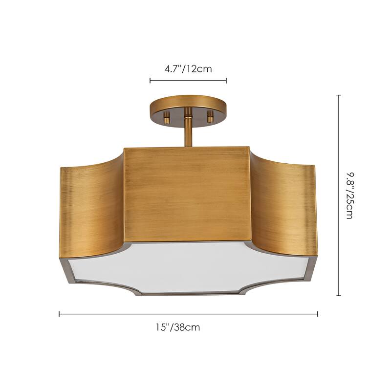 4-Light Mid-Century Modern Vintage Gold Metal Flush Mount Ceiling Light - Rectangular Metal Shade Fixture for Dining Room