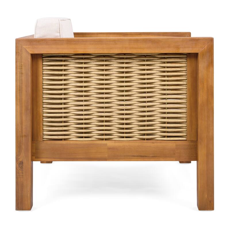 Oana Outdoor Acacia Wood Club Chair with Cushion by Christopher Knight Home