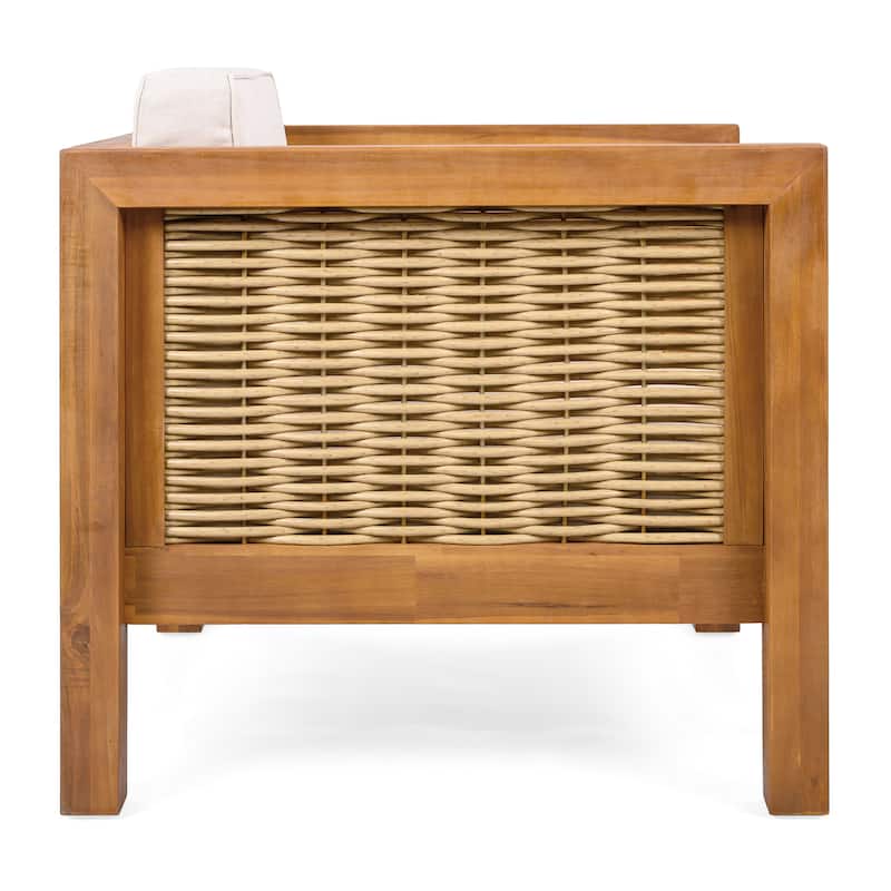 Outdoor Club Chair Upholstered Arm Chair with Wicker Armrest, Coffee Chair Reception Chair Side Chair