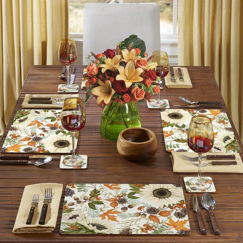 Farmhouse Fall Premium Decorative Hardboard Cork Back Placemats 4 Pack Manufactured in The USA Heat Tolerant