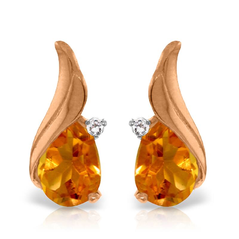 3.26 Carat 14K Solid Gold Stud Earrings Diamond Citrine Gemstone - Rose