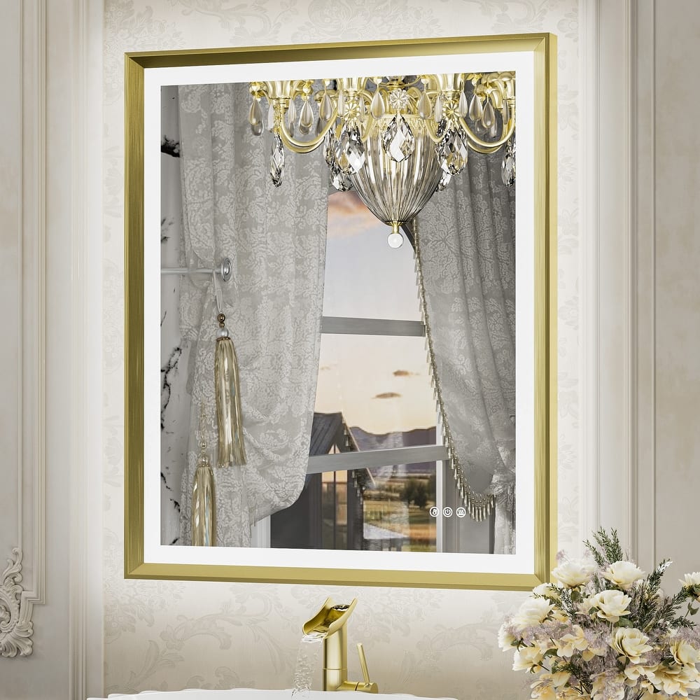 TETOTE LED Frontlit & Backlit Bathroom Vanity Wall Mirror, Metal Frame, Anti Fog, Dimmable