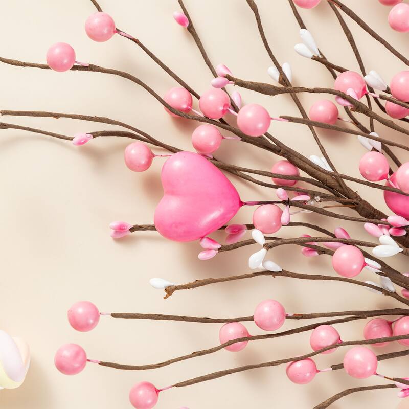 Glitzhome Set of 2 28"H Valentine's Day Berry & Heart Pick Artificial Branch