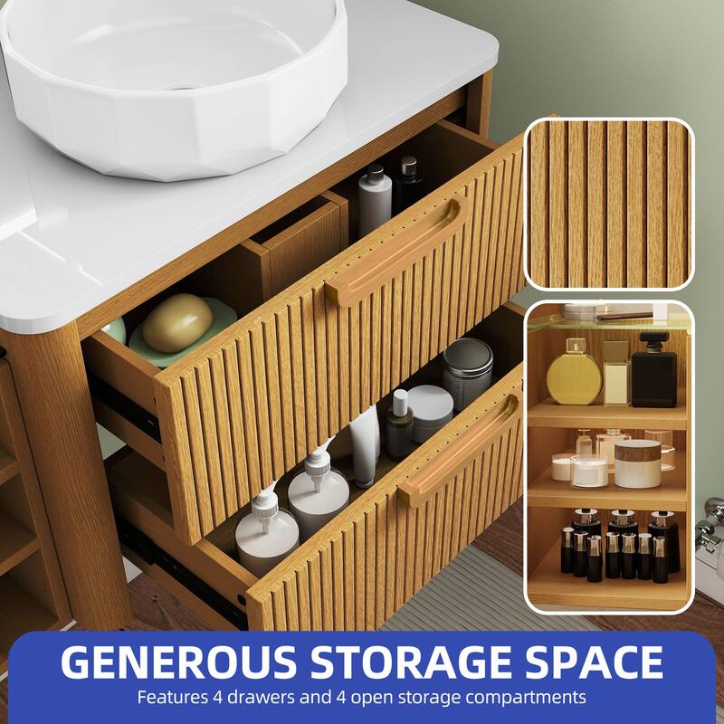 Moasis 72 Inch Floating Bathroom Vanity with Dual Ceramic Basins and 4 Storage Drawers