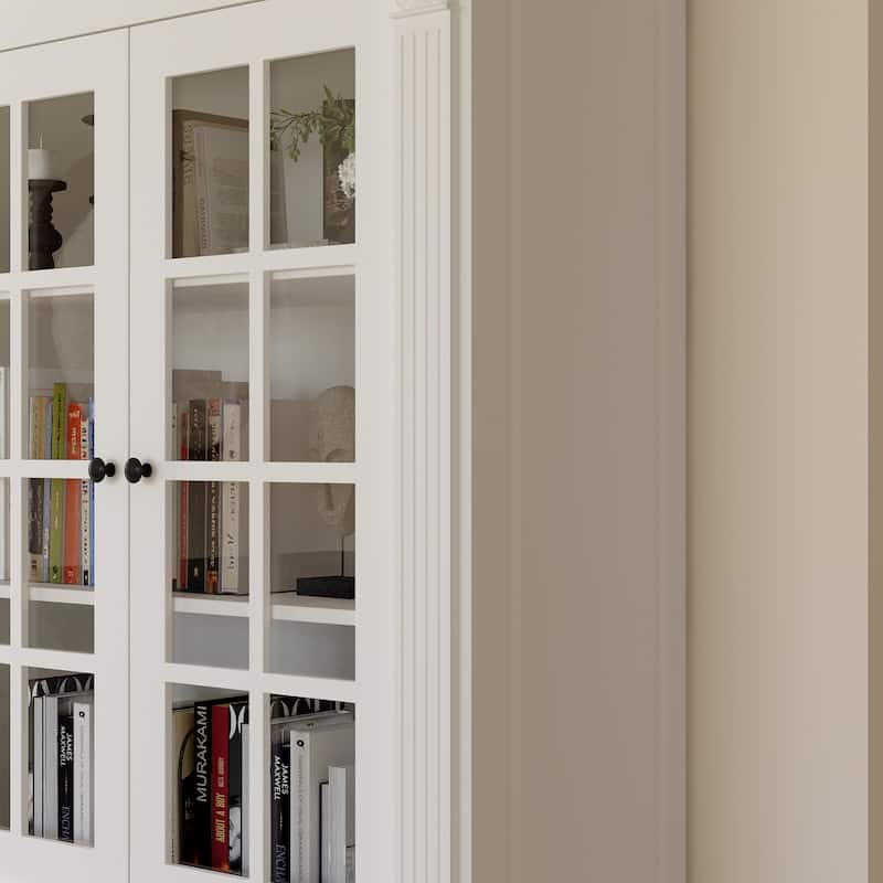 White Glass Door China Cabinet with Drawers, Large Buffet Hutch Sideboard Storage Cabinet for Dining Room - 74.8"x74.8"