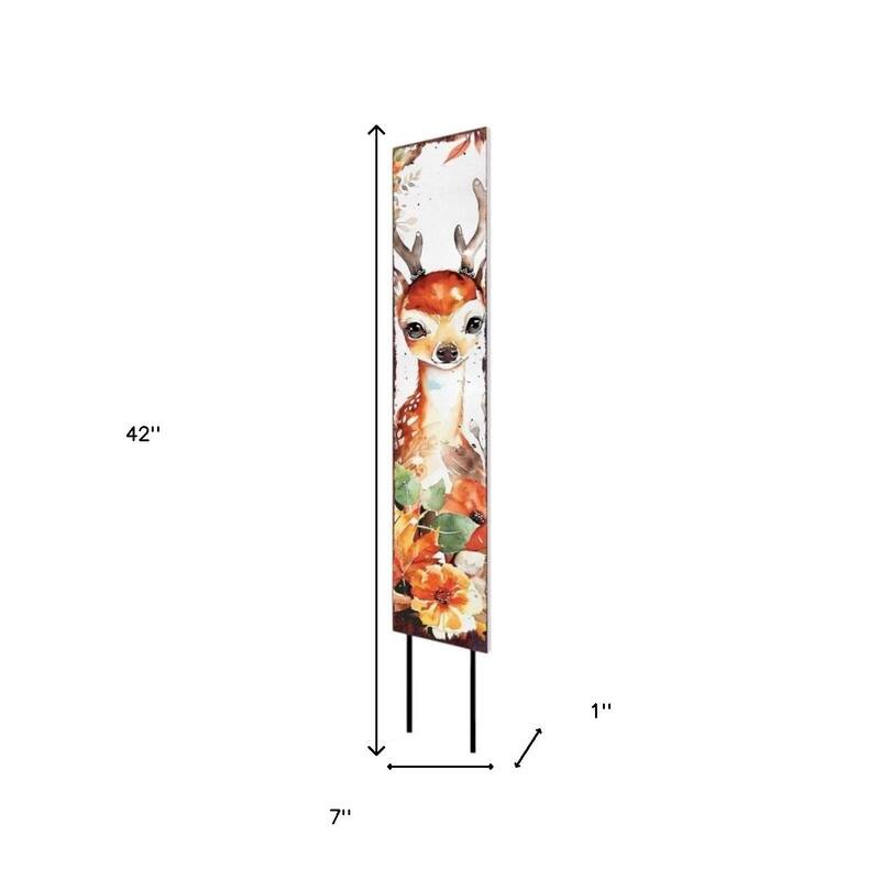 HomeRoots 42" White Brown Orange And Green Solid Wood Deer Garden Stake