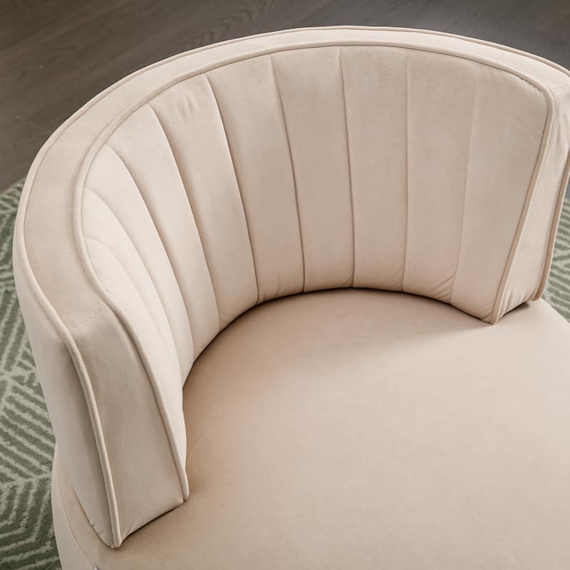 Beige Modern 25.2" Upholstered 360° Swivel Barrel Chair with Wide Upholstered and Sturdy Hardwood Frame