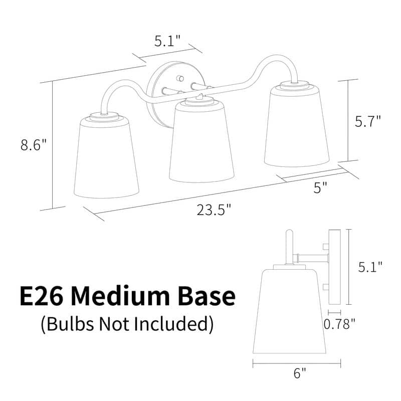 KAWOTI W23.5 inch Bathroom Vanity Light with Frosted Glass - W23.5" x E6" x H8.7"