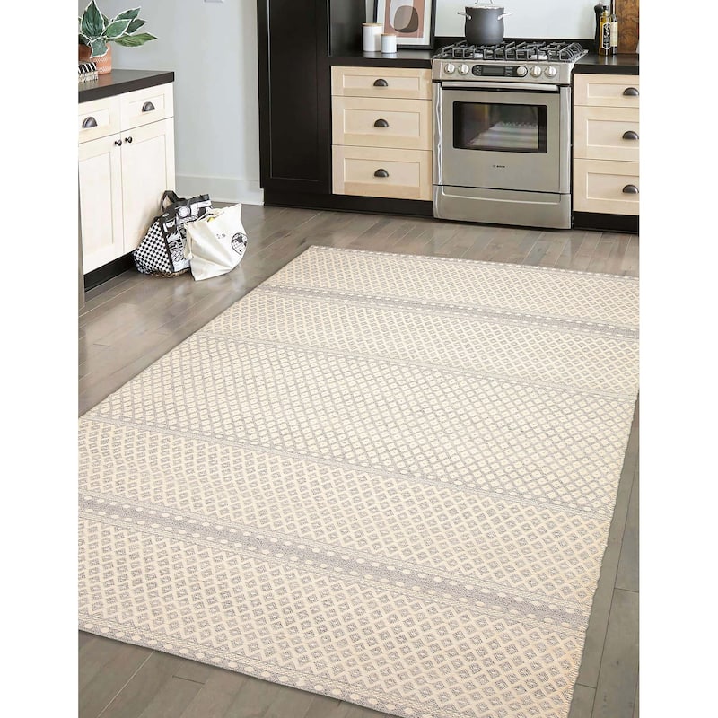 ECARPETGALLERY Hand Tufted Sienna Cream Wool Rug - 6'6 x 9'8