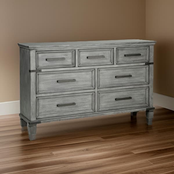 66 Inch Wide Wood Dresser with 7 Drawers, Bar Handles, Bun Feet, Gray - Bed  Bath & Beyond - 38980069