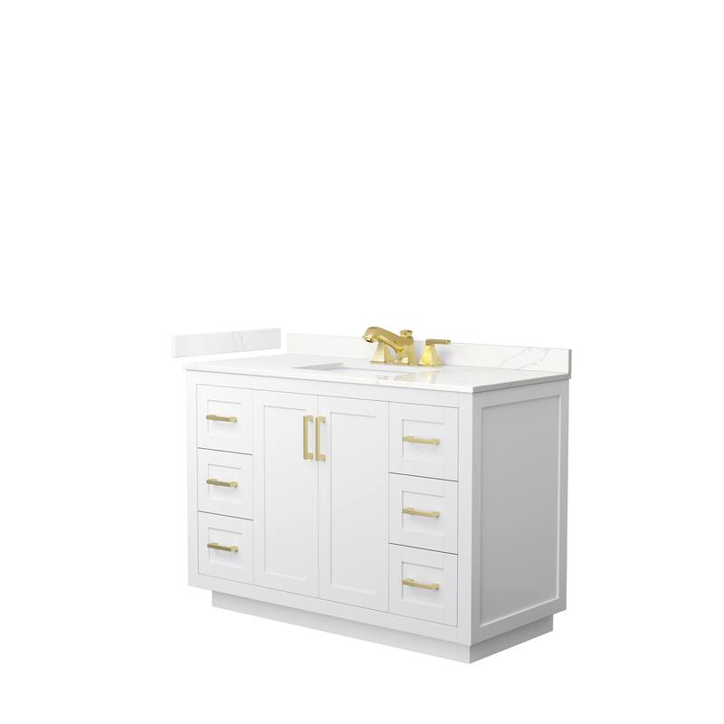Miranda 48-inch Single Vanity, Quartz Top - White, Gold Trim, Giotto Quartz Top