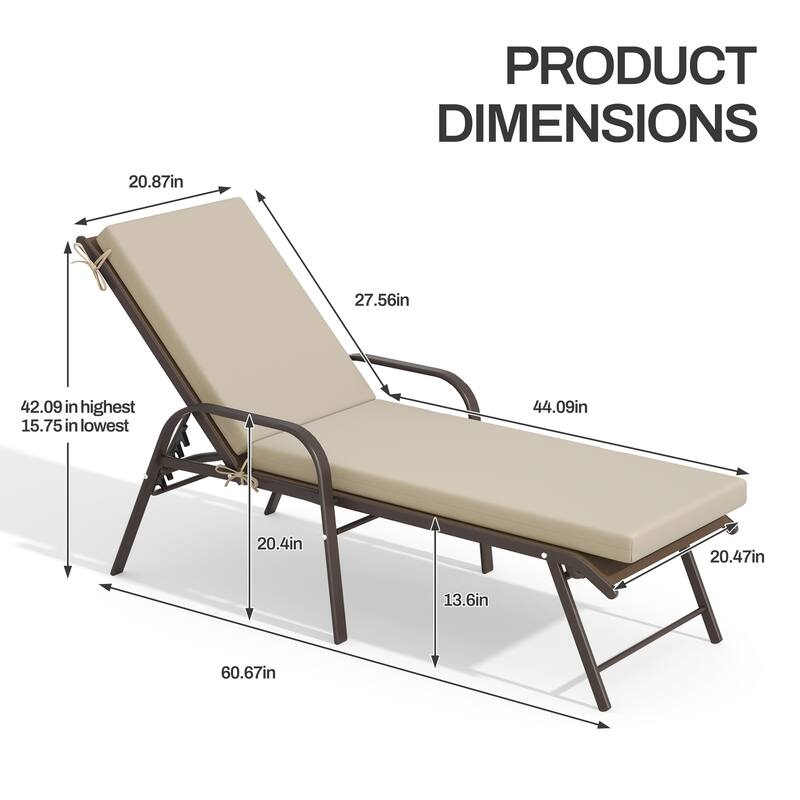 Pellebant Outdoor Adjustable Patio Chaise Lounge Chairs with Cushions