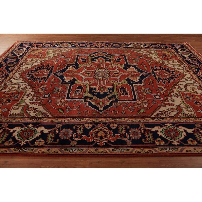 Orange Medallion Heriz Serapi Indian Area Rug Handmade Wool Carpet - 9'0"x 11'11"
