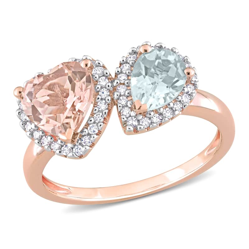 Miadora Morganite Aquamarine and 1/5ct TDW Diamond Heart-Pear Ring in 14kt Rose Gold