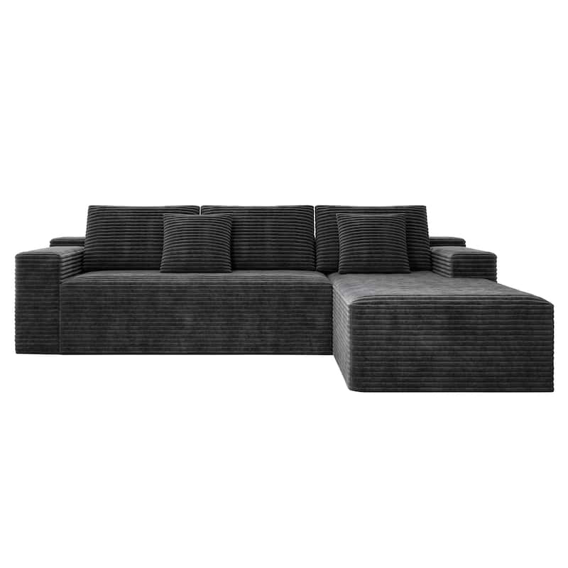 L-Shape Modular Sectional Sofa with Chaise Lounge, Oversized Corduroy Upholstered Cloud Couch, Compressed Deep Seat Corner Sofa