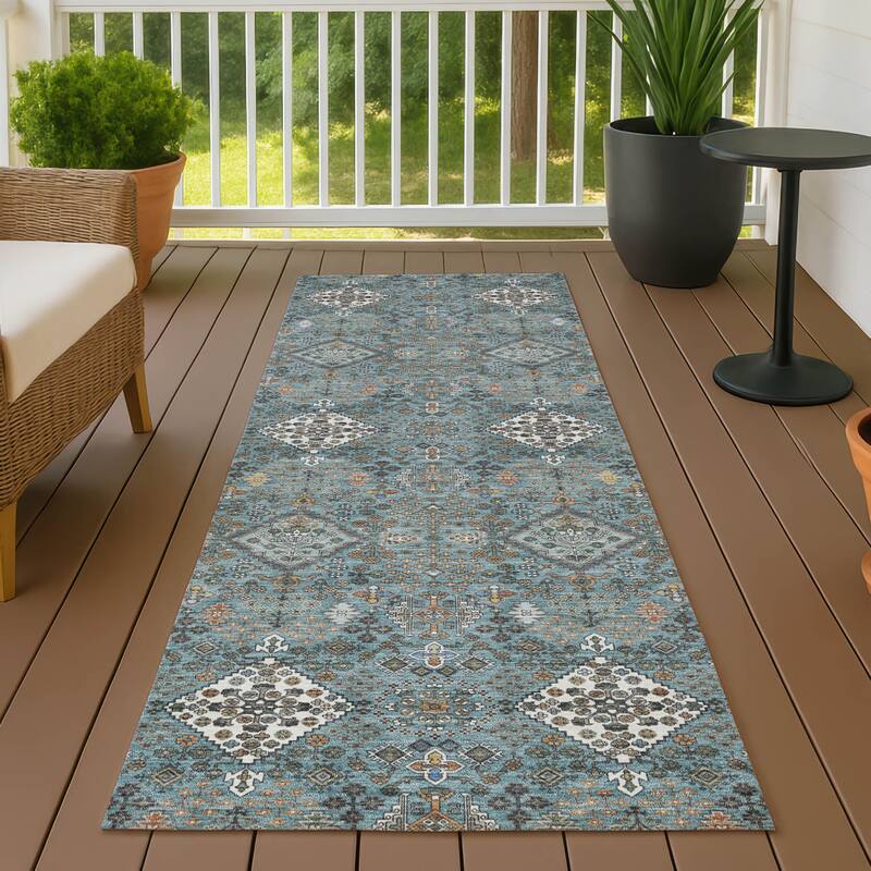 Machine Washable Indoor/ Outdoor Global Bidunga Chantille Rug - Teal - 2'3" x 7'6"