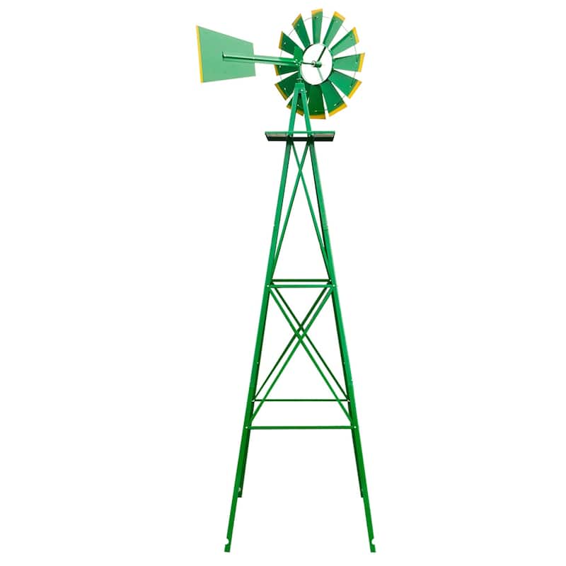 8FT Weather Resistant Yard Garden Windmill, Green