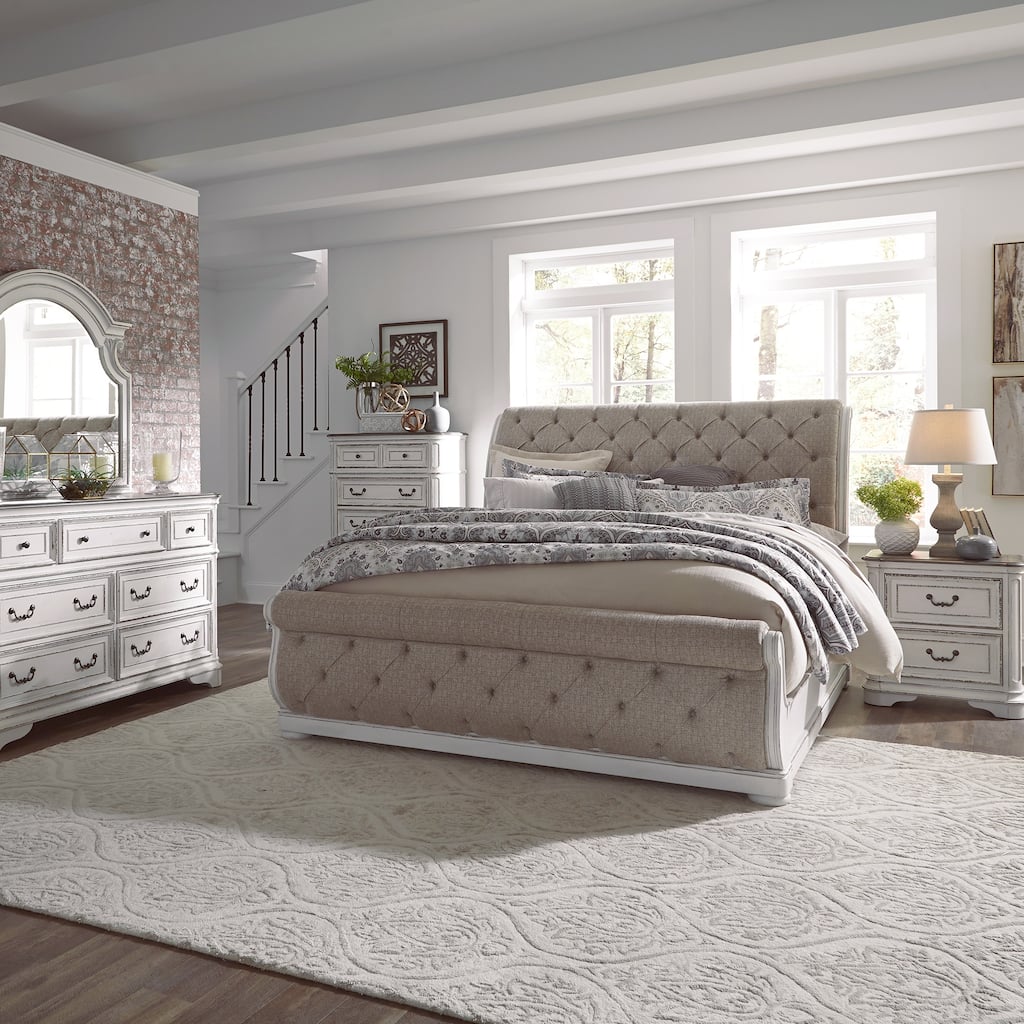 Liberty Furniture Magnolia Manor Upholstered Sleigh Bed, Dresser, Mirror, Chest, Night Stand - California King, King or Queen