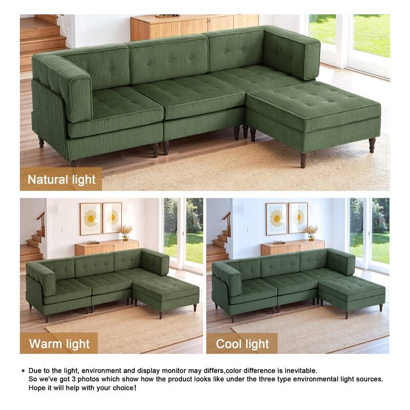 4-Piece 98" W Upholstered Modular Corduroy Sectional Sofa