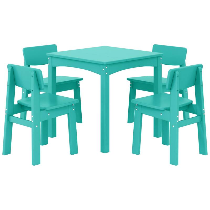 Polytrends Garden Party Kids Outdoor 5-Pieces Dining Set - Turquoise