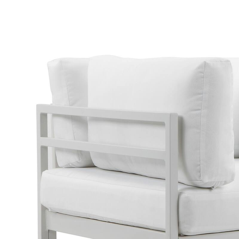 Cilo 34 Inch Outdoor Armchair, White Aluminum, Water Resistant Cushions