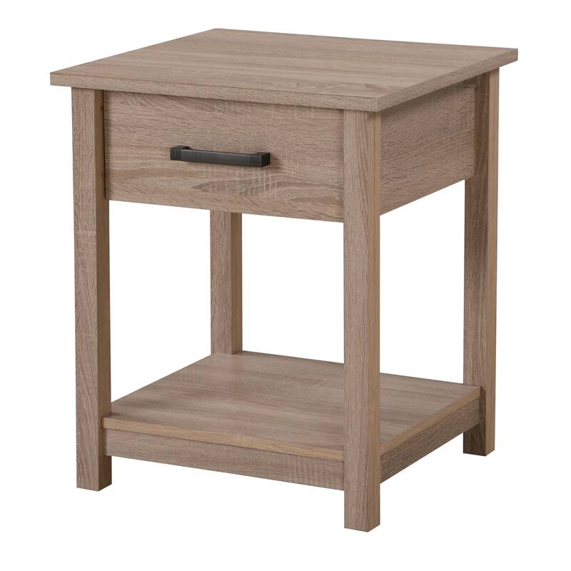 Sandle Wood Nightstand 24x20x19 Warm Compact Bedside Table with Contemporary Finish, Easy Assembly and Modern Storage