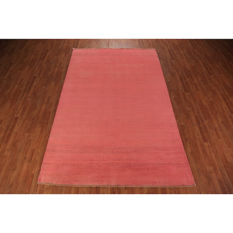 Pink Gabbeh Modern Area Rug Hand-Knotted Wool Carpet - 6'3" x 9'10"