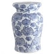 preview thumbnail 1 of 5, Poppies Traditional Floral Chinoiserie Ceramic Drum Garden Stool, Pierced Indoor/Outdoor Patio Seat Side Table Ceramic - Blue