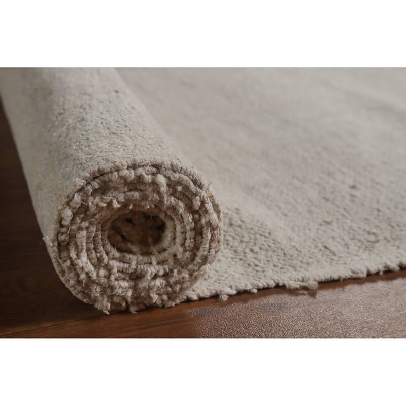 Hand Woven Oriental Cotton Carpet Modern Solid Beige & Ivories Kilim Area Rug - 12' 4'' X 9' 9''