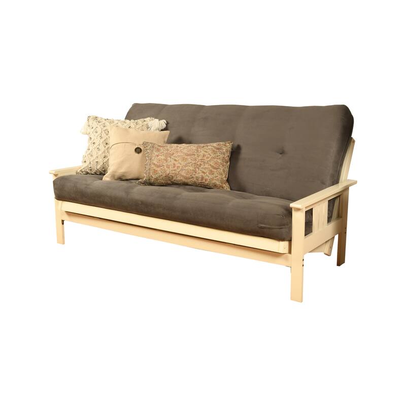 Porch & Den Kern Futon Set with Antique White Frame and Suede Grey Mattress