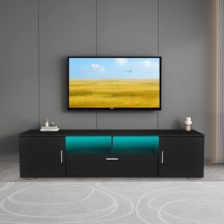 Modern LED TV Stand Entertainment Center with Cable Management and ...