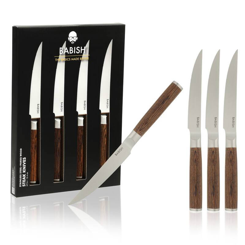 Babish High-Carbon 1.4116 German Steel 4 Pack 5" Steak Knife Set - Brown - 4 Piece