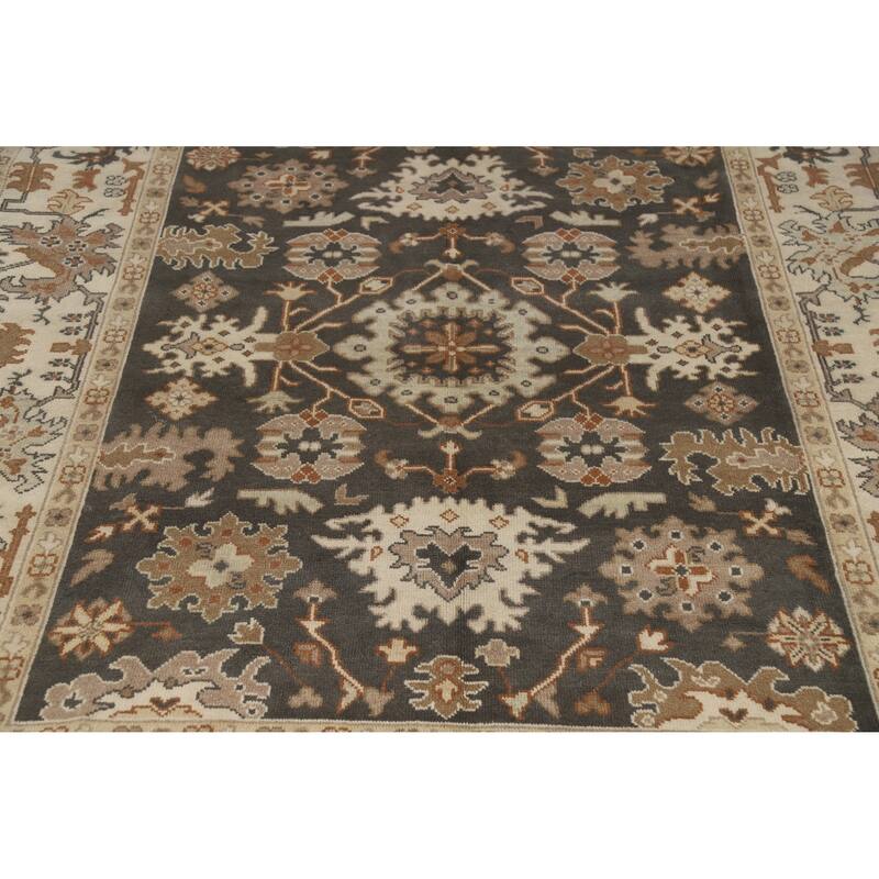 Dark Gray Floral Oushak Indian Area Rug Handmade Wool Carpet - 7'11" x 10'0"