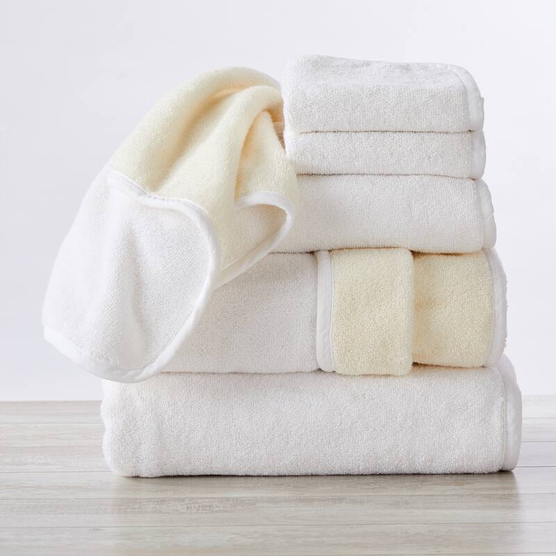 Luxurious Cotton Two-Toned Reversible Towel Set - 6 Piece Set - White / Ivory