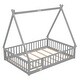 preview thumbnail 8 of 7, Full Size Tent-Shaped Floor Bed with Guardrails & Door, Low Platform Design, Solid Pine Wood Frame for Kids or Teens, Grey